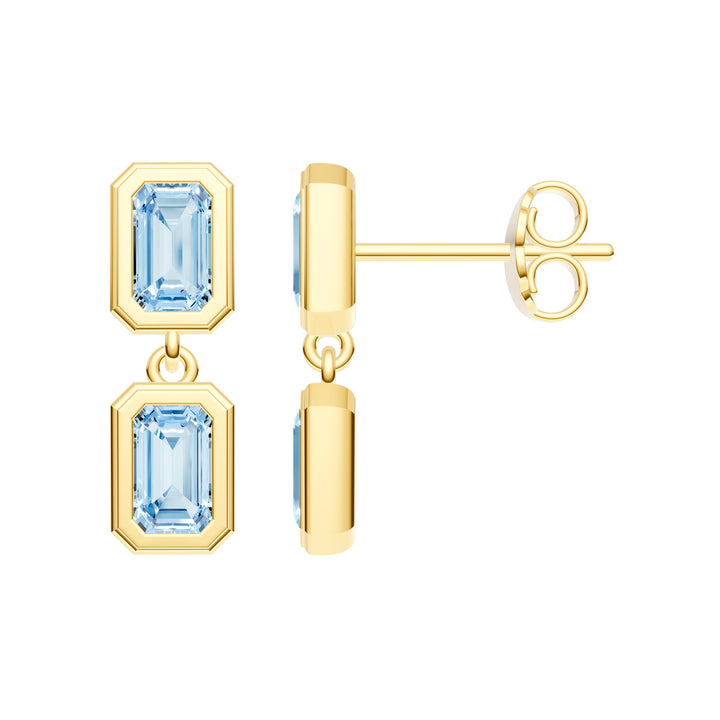 Double Emerald Sky Blue Dangle Earrings