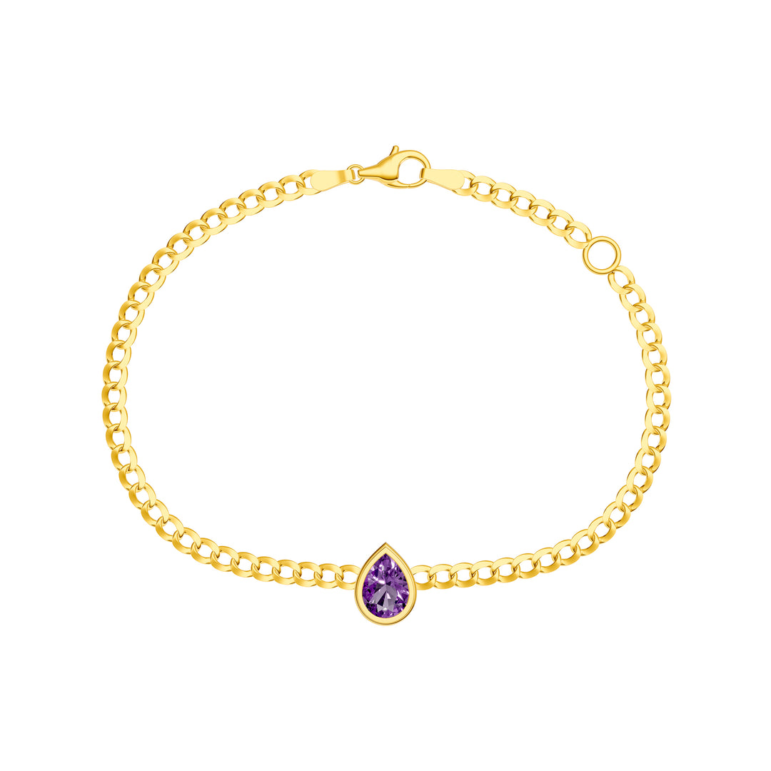 Pear Purple Amethyst Curb Bracelet