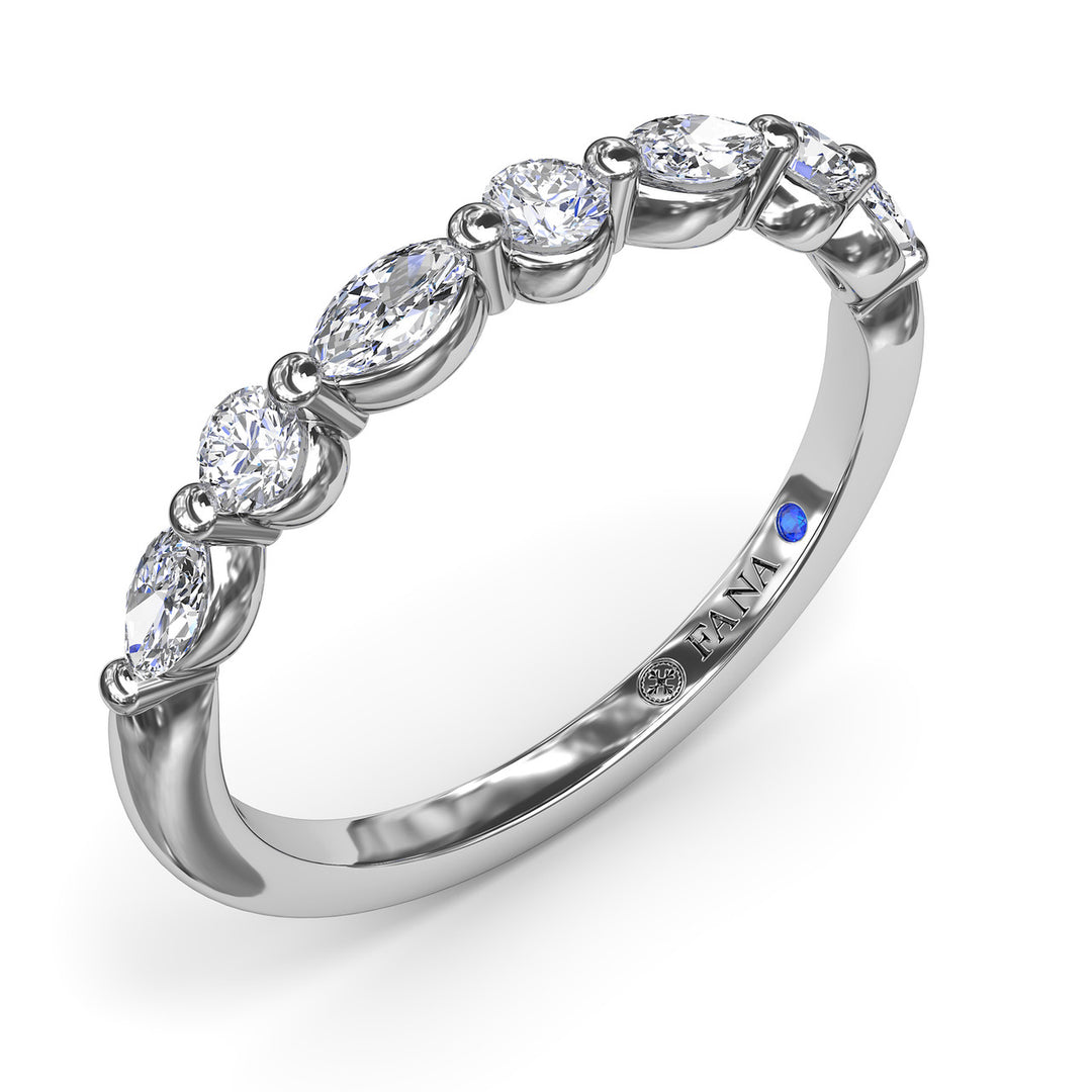 Alternating Round and Marquise Diamond Wedding Band