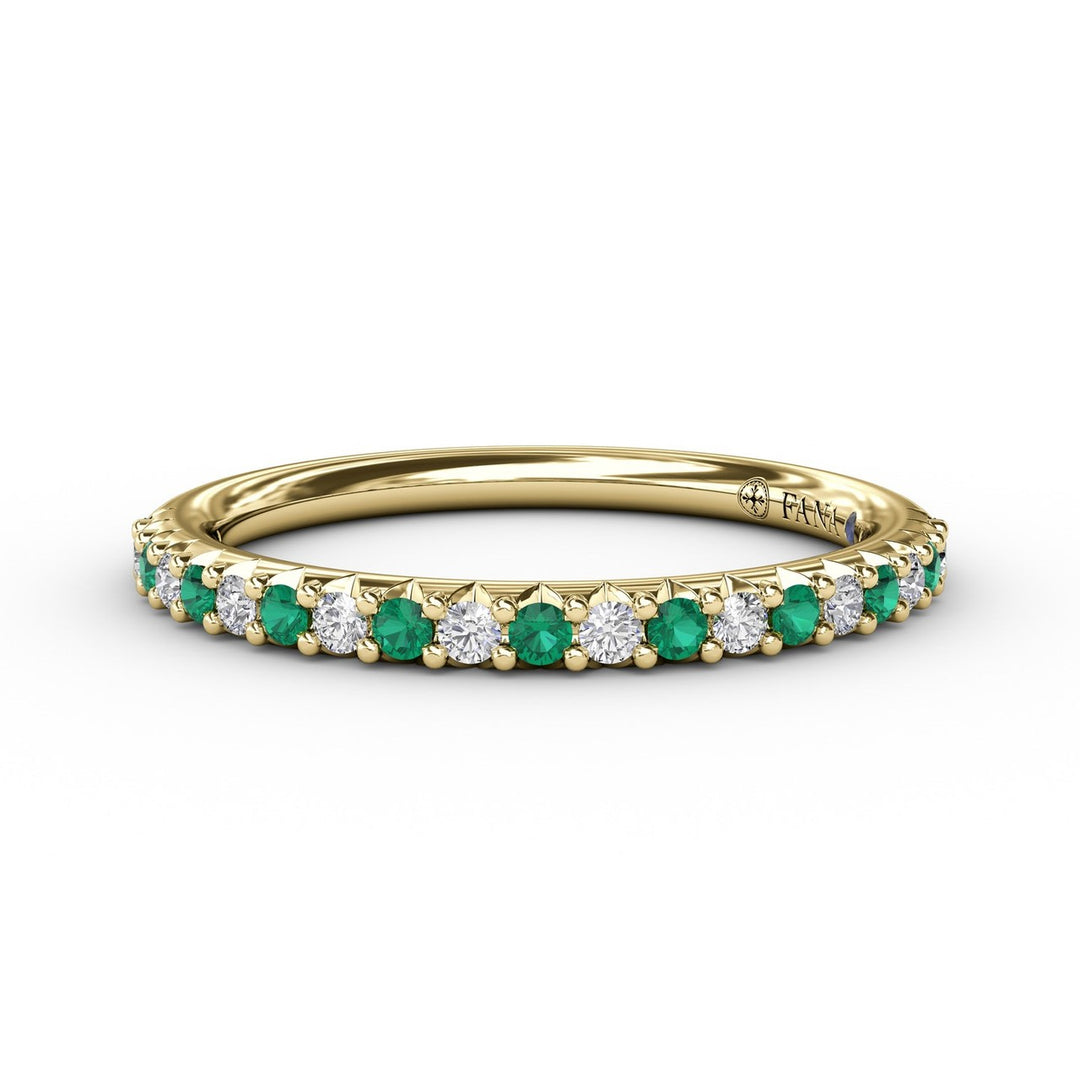 Delicate Emerald Shared Prong Anniversary Band