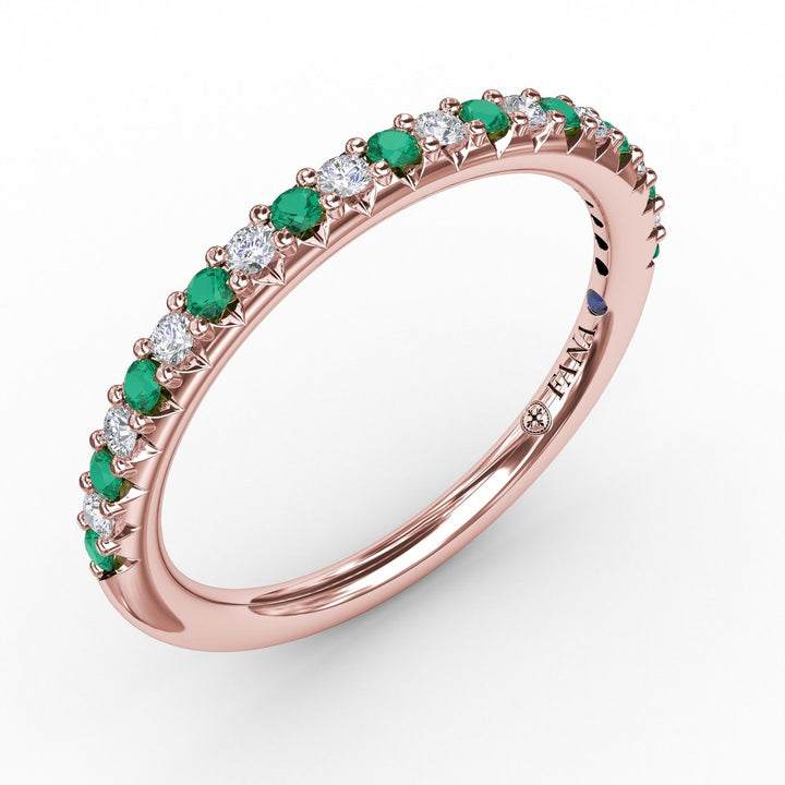 Delicate Emerald Shared Prong Anniversary Band
