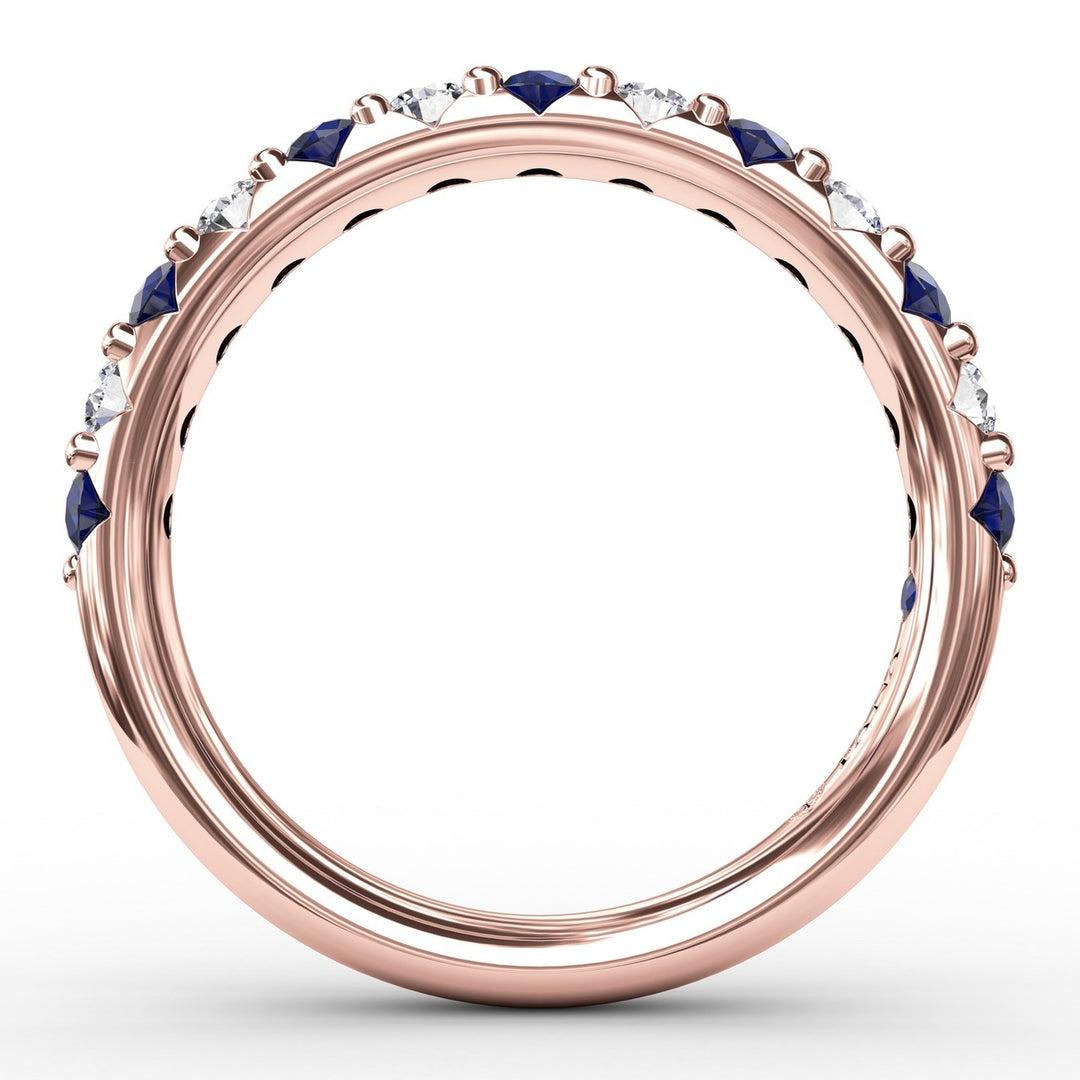 Sapphire and Diamond Shared Prong Anniversary Band