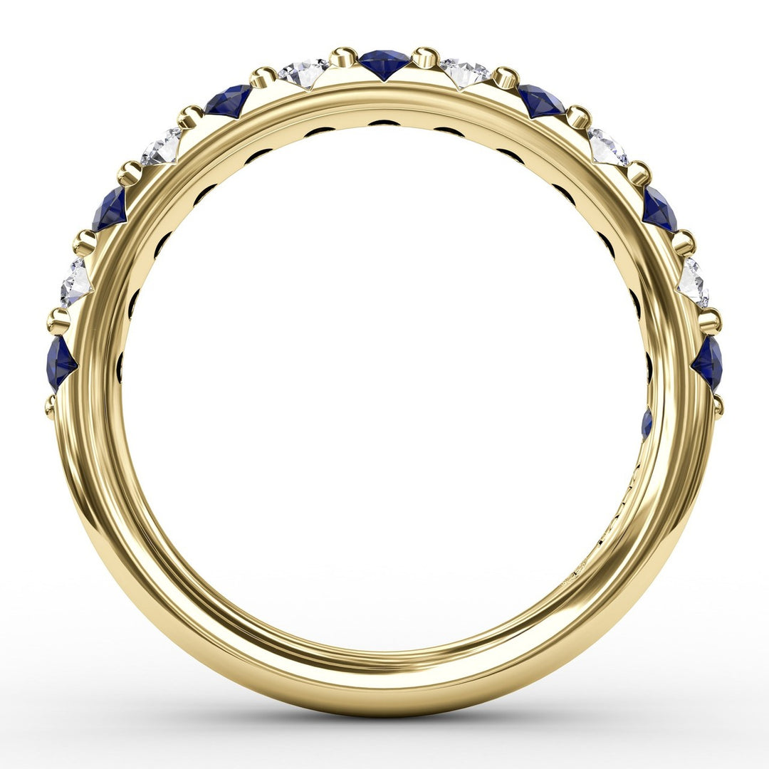 Sapphire and Diamond Shared Prong Anniversary Band