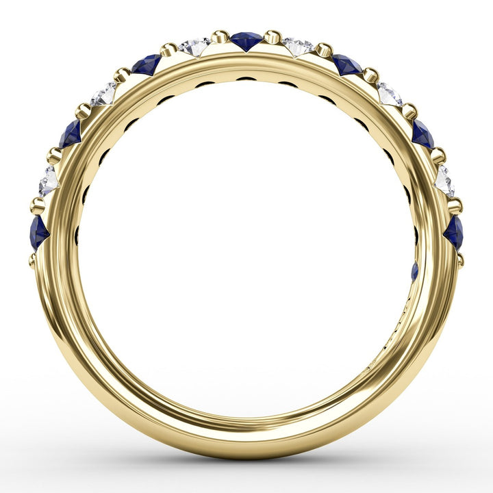 Sapphire and Diamond Shared Prong Anniversary Band