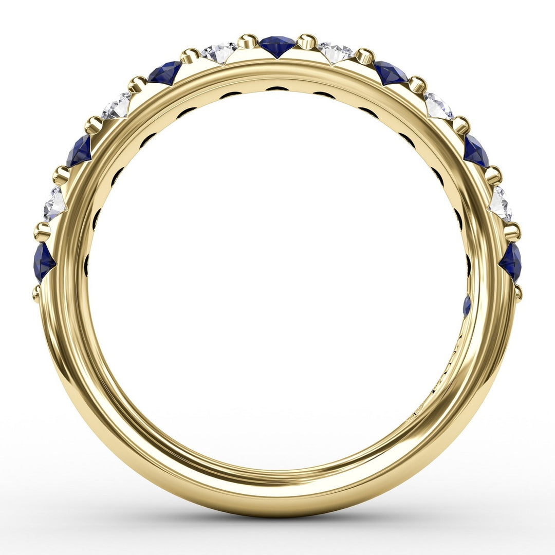 Sapphire and Diamond Shared Prong Anniversary Band