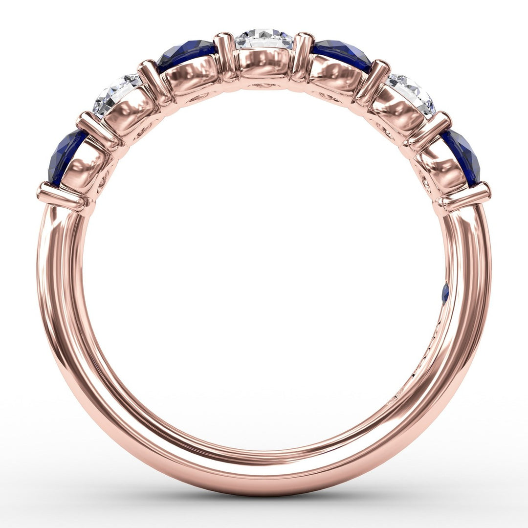 Sapphire and Diamond Shared Prong Anniversary Band