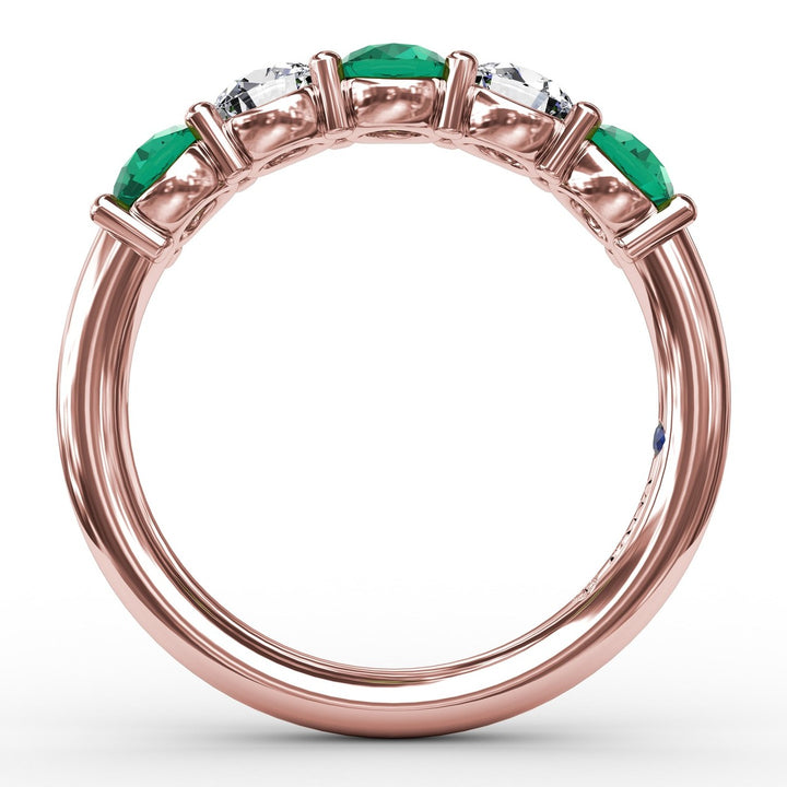 Chunky Emerald and Diamond Shared Prong Anniversary Band