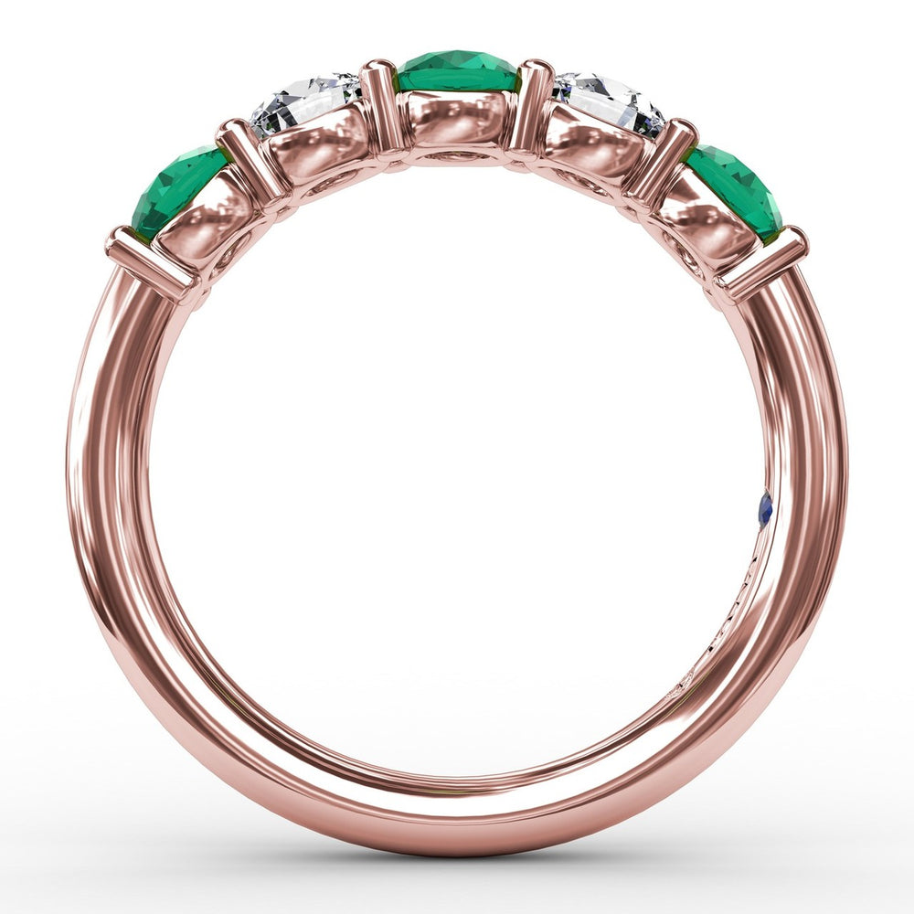 Chunky Emerald and Diamond Shared Prong Anniversary Band