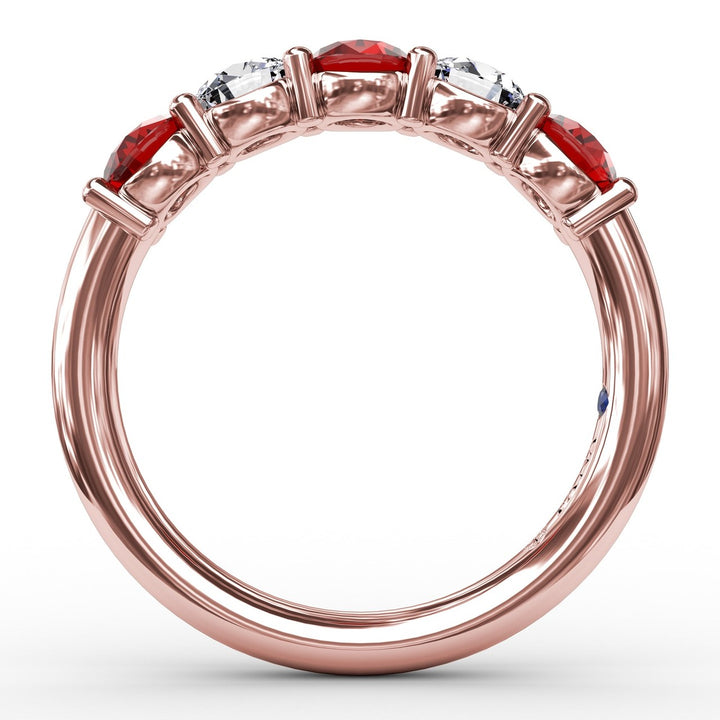 Chunky Ruby and Diamond Shared Prong Anniversary Band