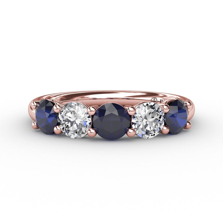 Chunky Sapphire and Diamond Shared Prong Anniversary Band