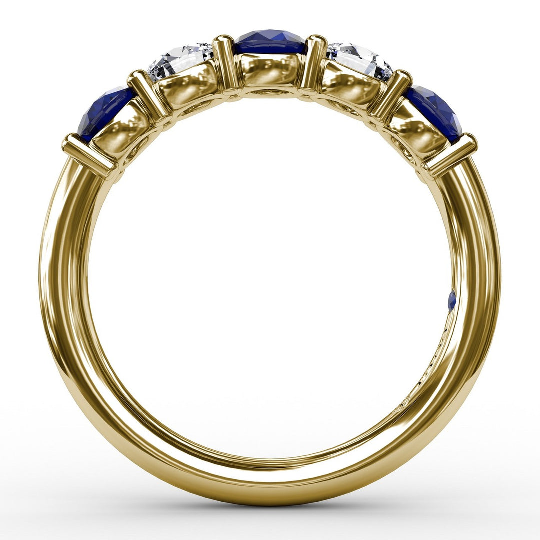 Chunky Sapphire and Diamond Shared Prong Anniversary Band