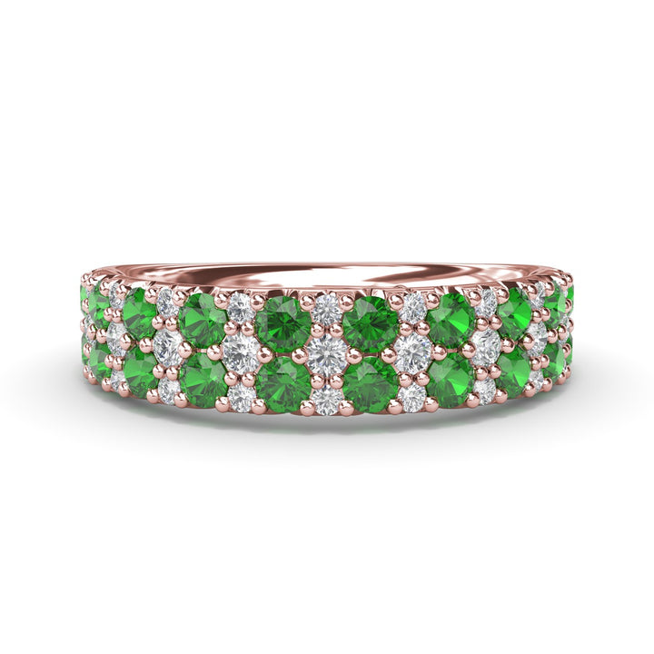 Pave Emerald and Diamond Wedding Band