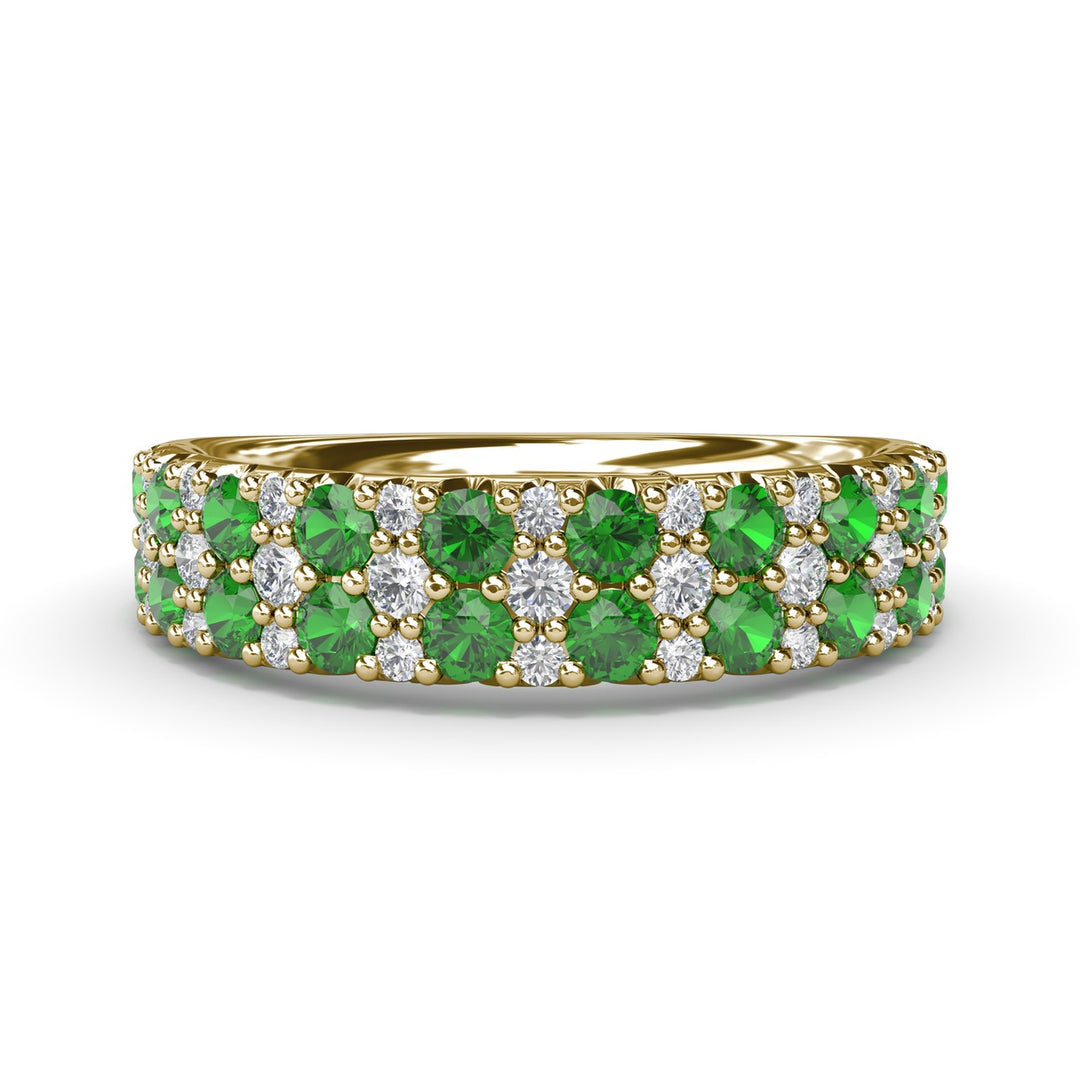 Pave Emerald and Diamond Wedding Band