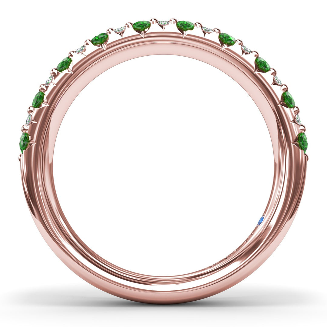 Pave Emerald and Diamond Wedding Band