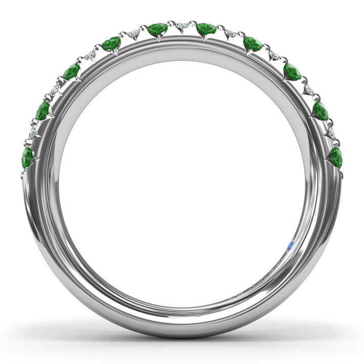 Pave Emerald and Diamond Wedding Band