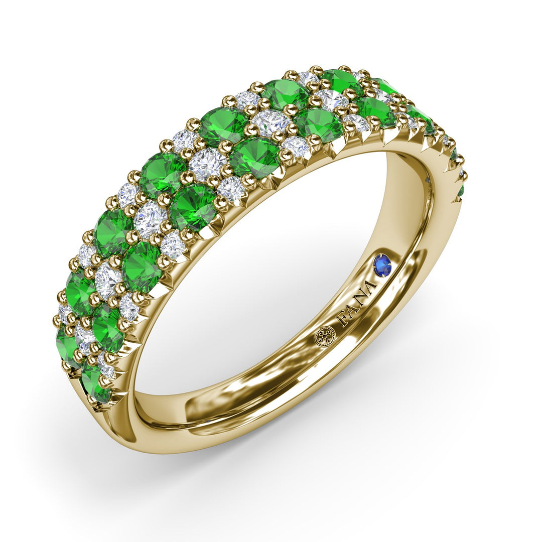 Pave Emerald and Diamond Wedding Band