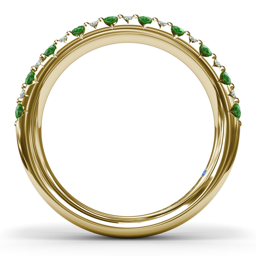 Pave Emerald and Diamond Wedding Band