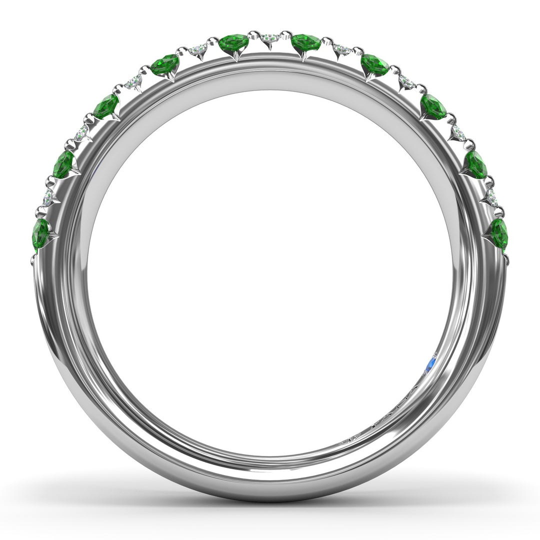 Pave Emerald and Diamond Wedding Band