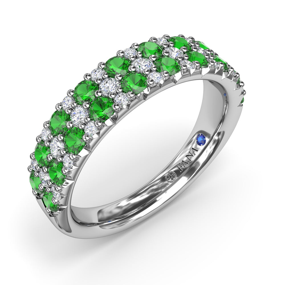 Pave Emerald and Diamond Wedding Band