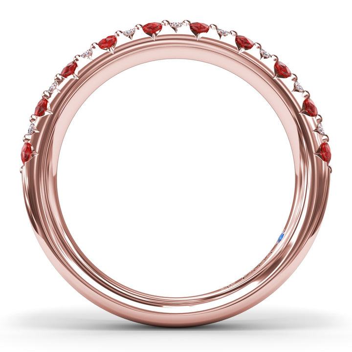 Pave Ruby and Diamond Wedding Band