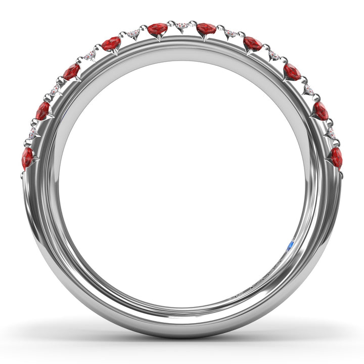 Pave Ruby and Diamond Wedding Band