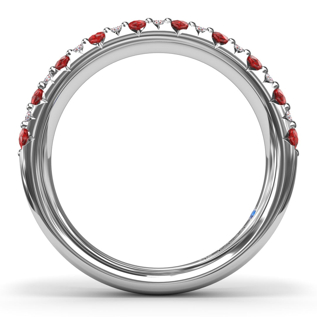 Pave Ruby and Diamond Wedding Band
