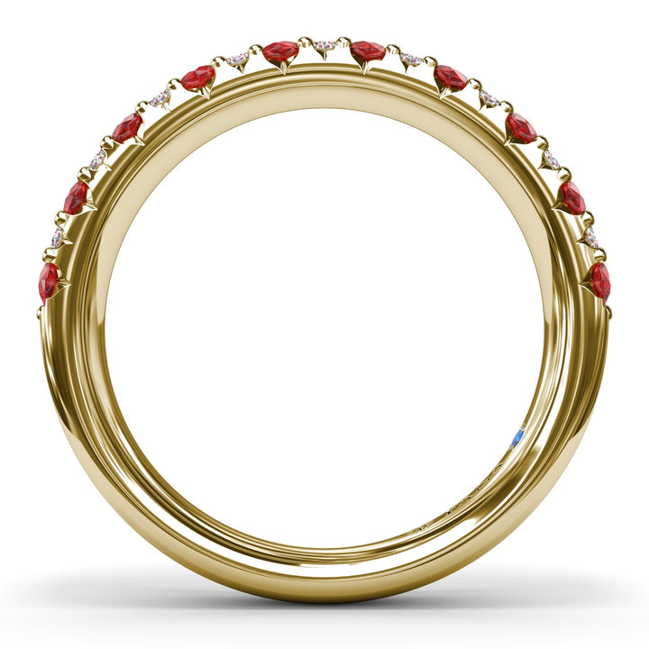 Pave Ruby and Diamond Wedding Band