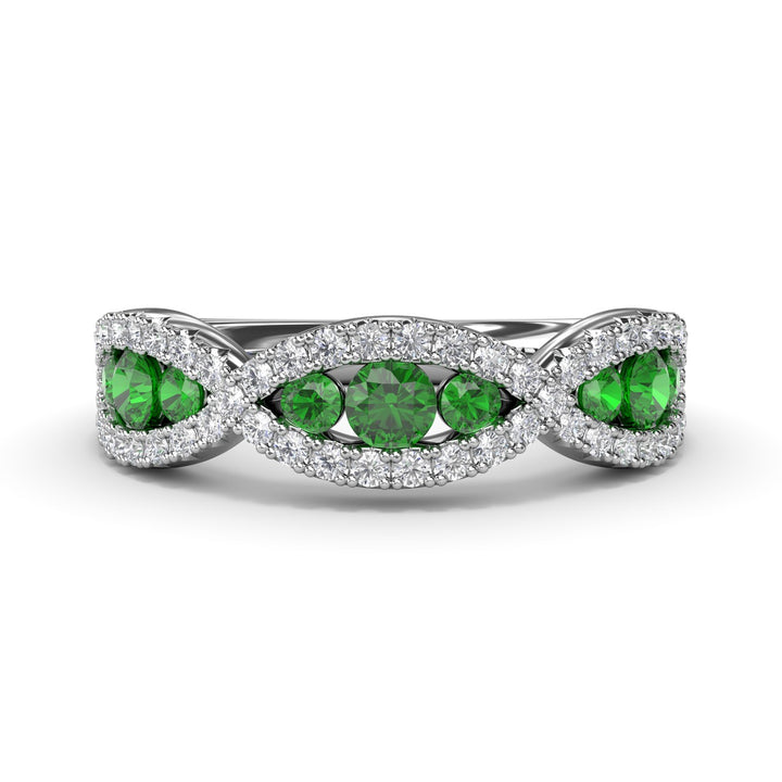 Crossover Emerald and Diamond Wedding Band