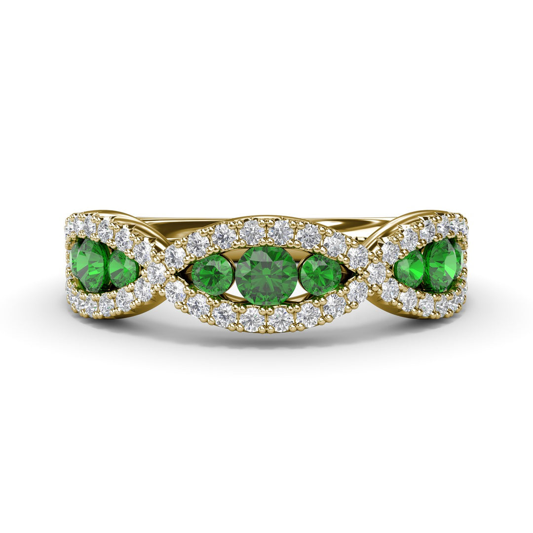 Crossover Emerald and Diamond Wedding Band