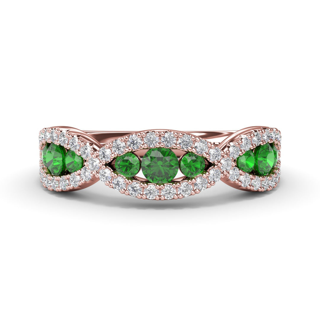 Crossover Emerald and Diamond Wedding Band