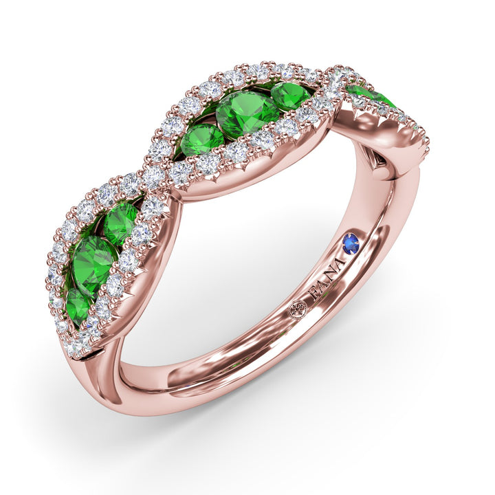 Crossover Emerald and Diamond Wedding Band