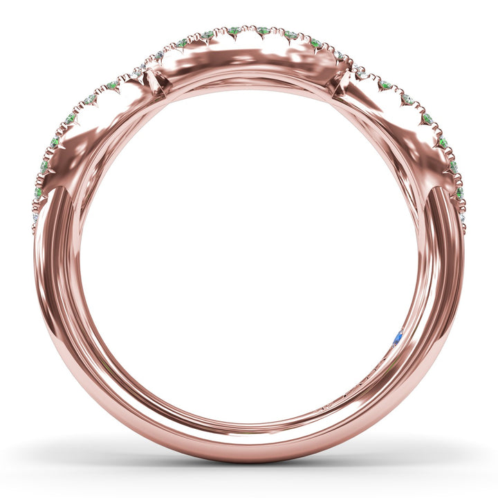 Crossover Emerald and Diamond Wedding Band