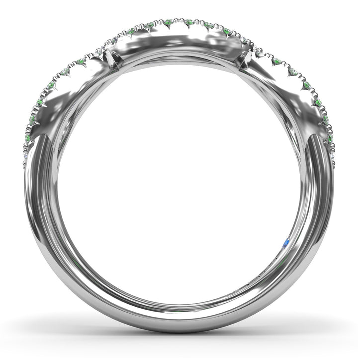 Crossover Emerald and Diamond Wedding Band