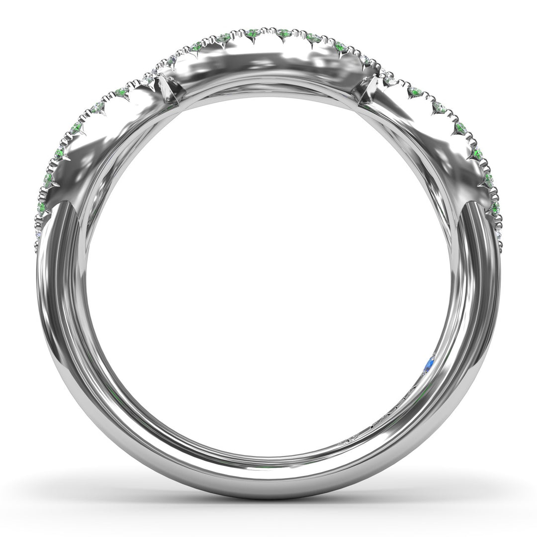 Crossover Emerald and Diamond Wedding Band