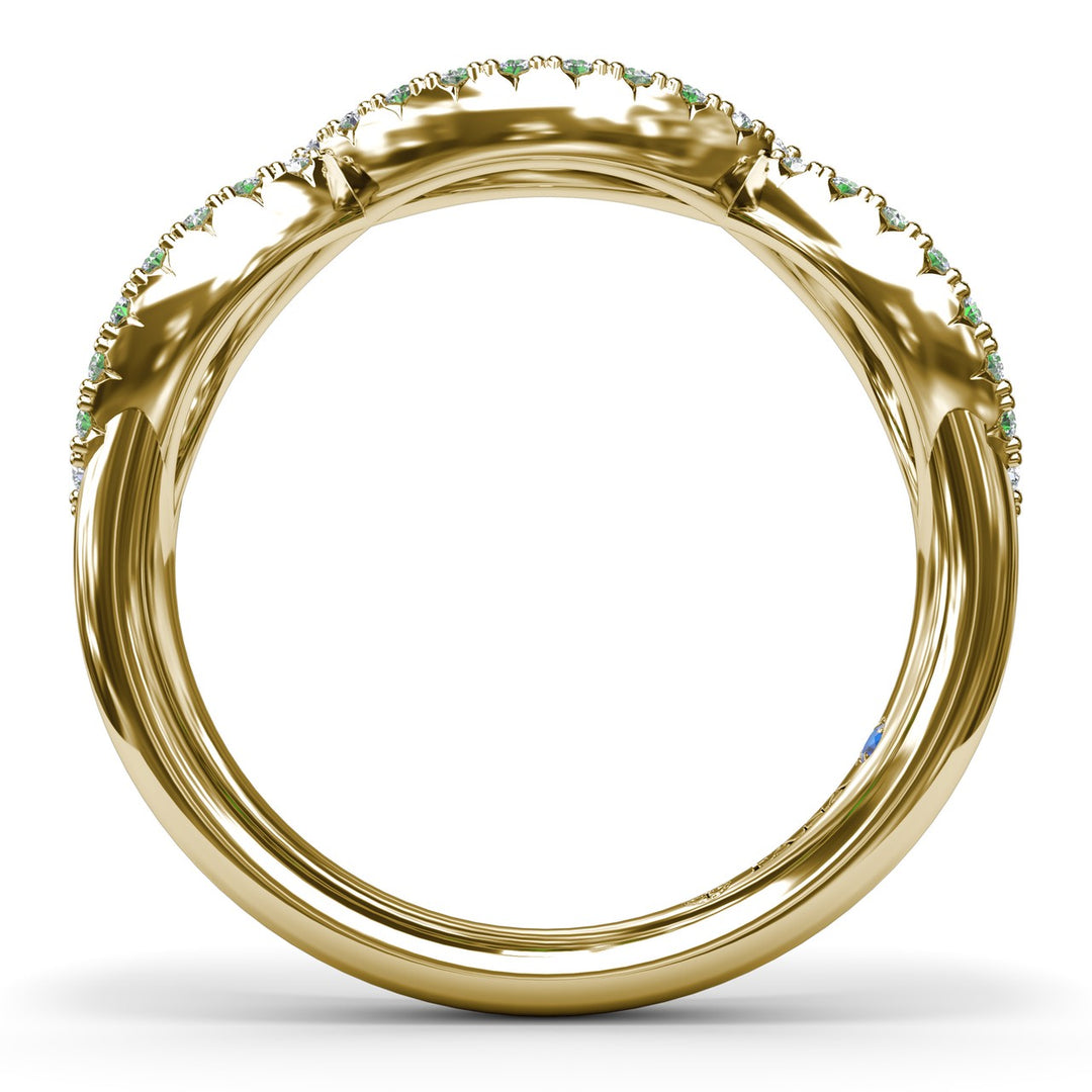 Crossover Emerald and Diamond Wedding Band