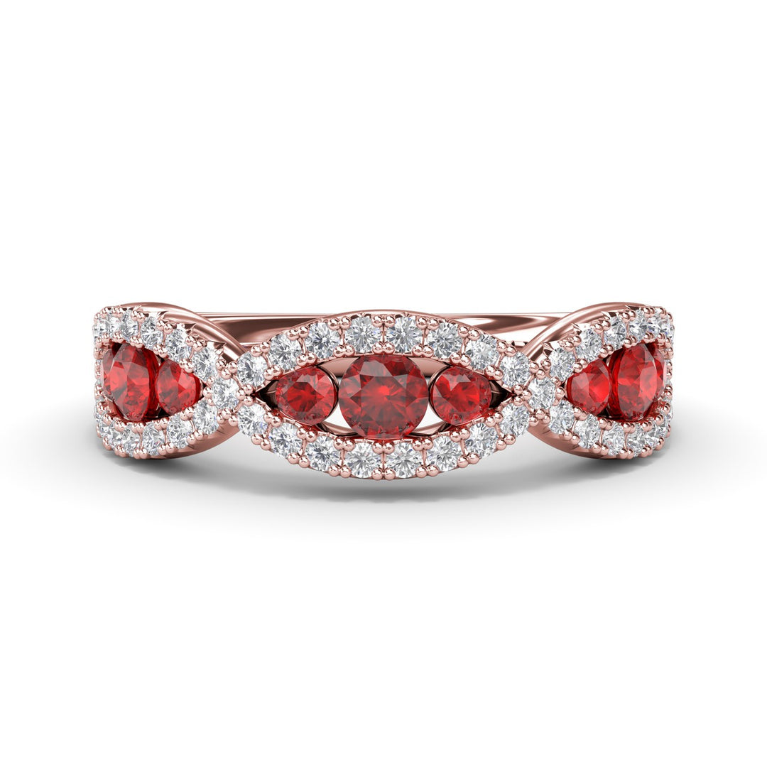 Crossover Ruby and Diamond Wedding Band