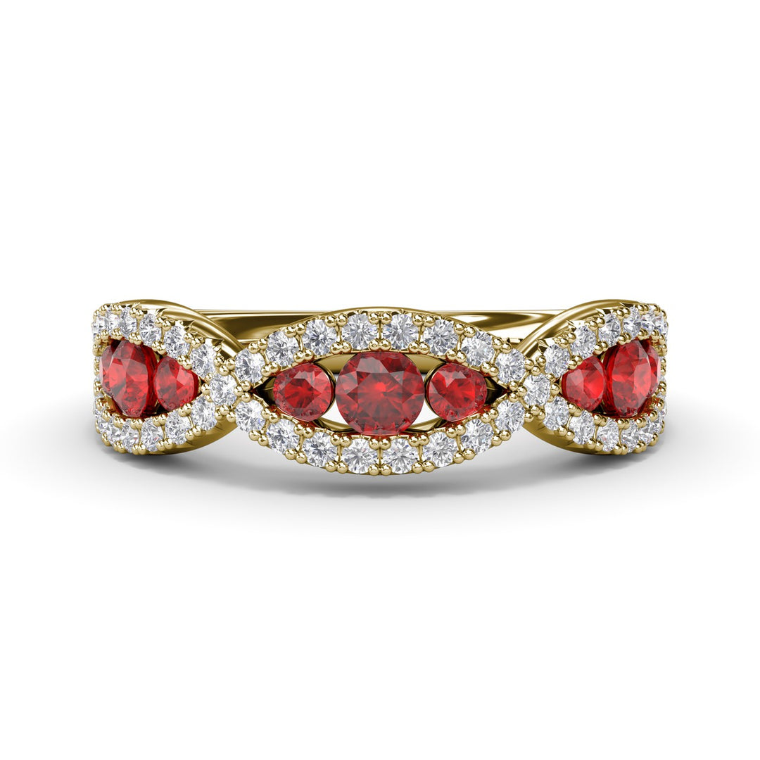 Crossover Ruby and Diamond Wedding Band
