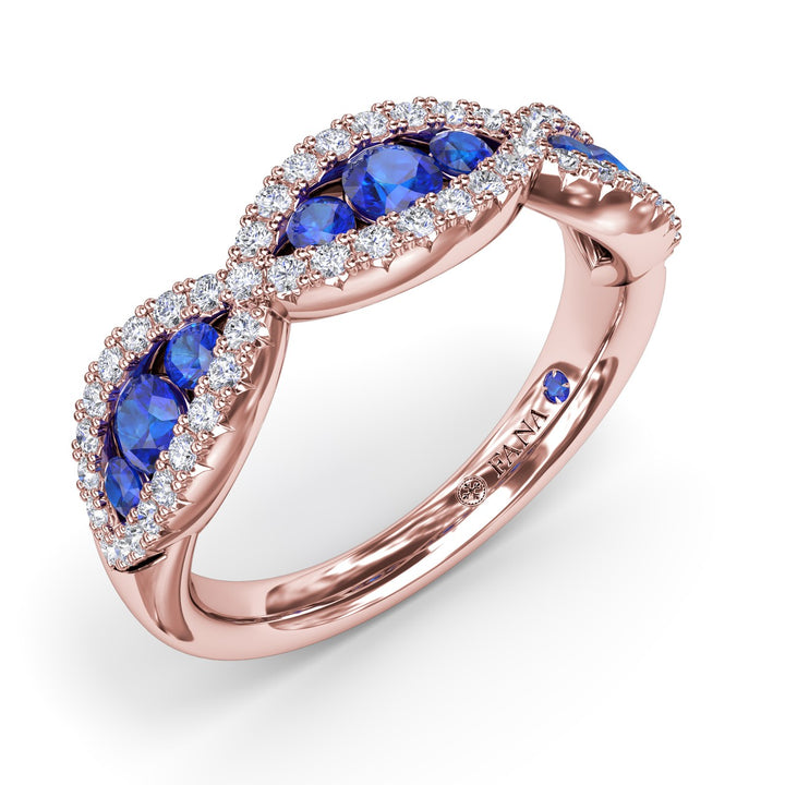 Crossover Sapphire and Diamond Wedding Band