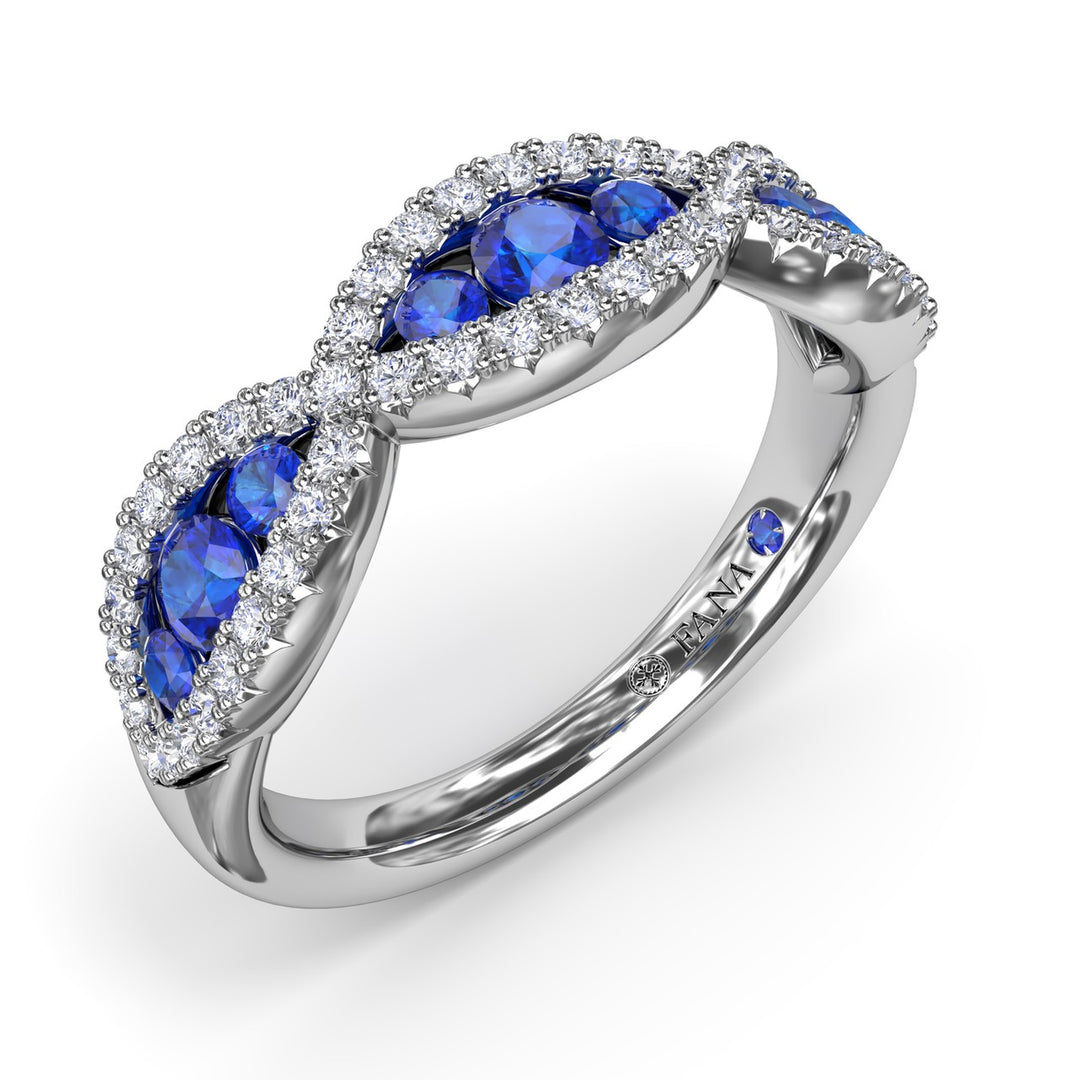 Crossover Sapphire and Diamond Wedding Band