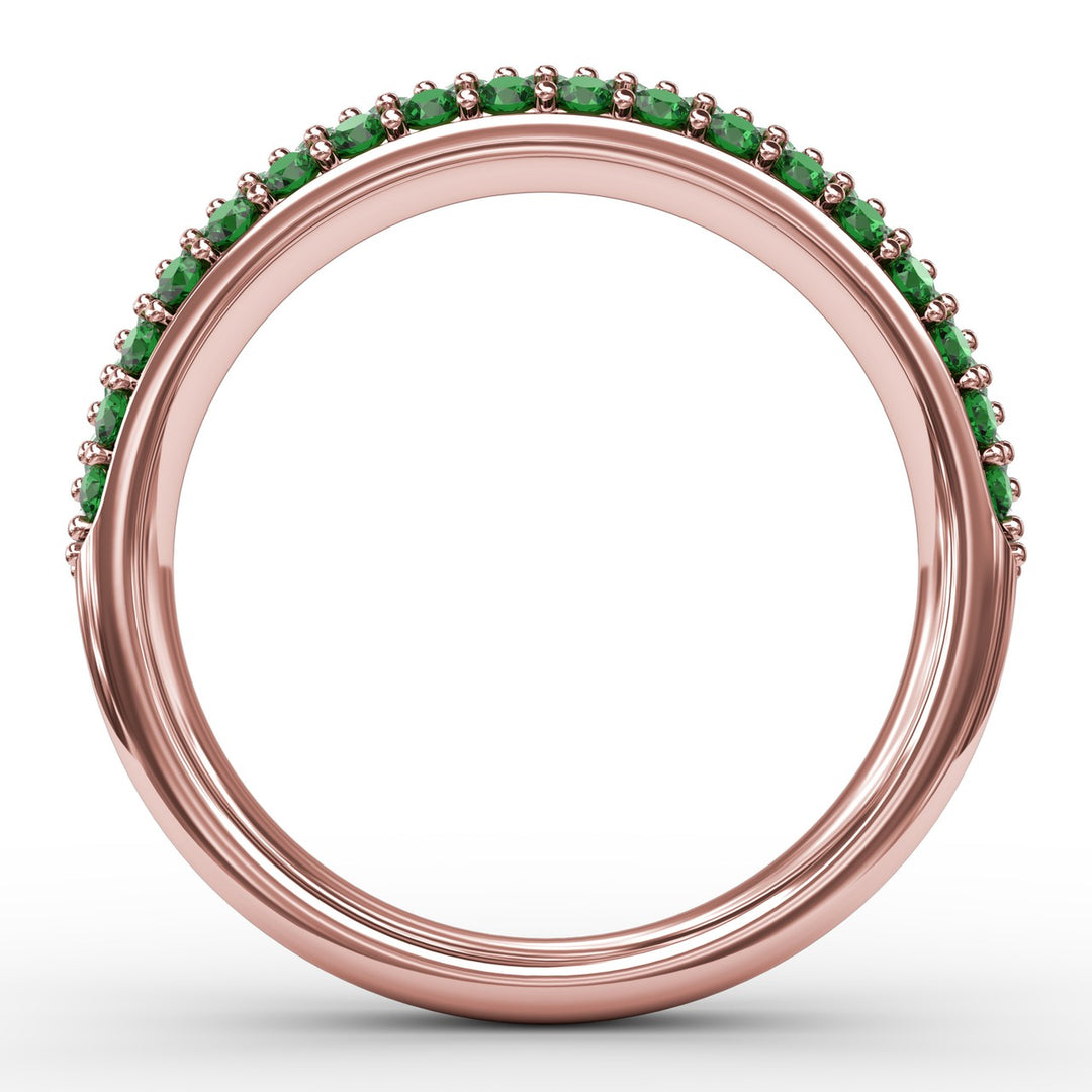 Dazzling Three Row Emerald Pave Ring