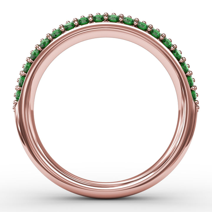 Dazzling Three Row Emerald Pave Ring