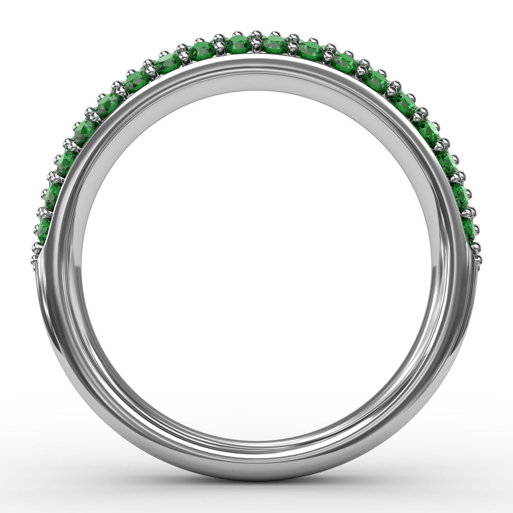 Dazzling Three Row Emerald Pave Ring