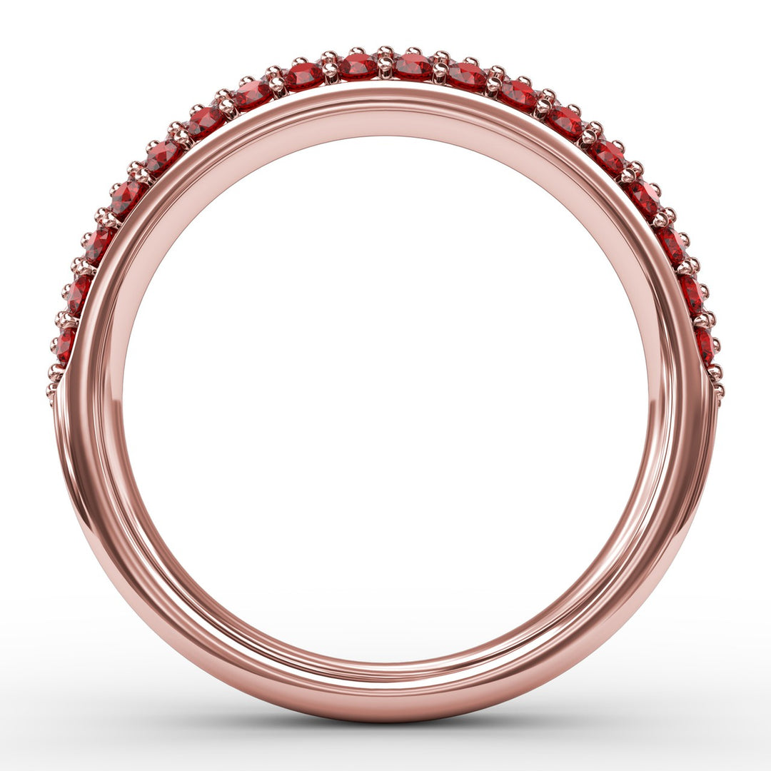 Dazzling Three Row Ruby Pave Ring