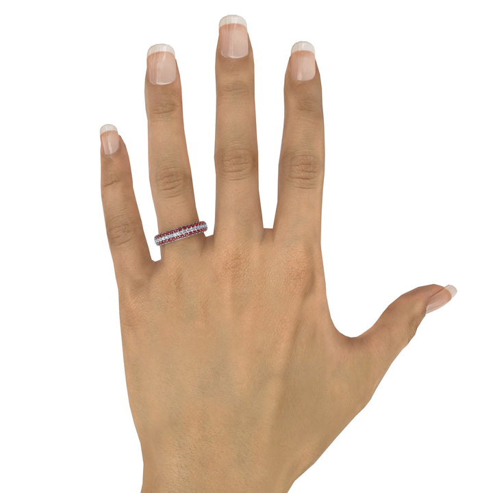 Dazzling Three Row Ruby Pave Ring