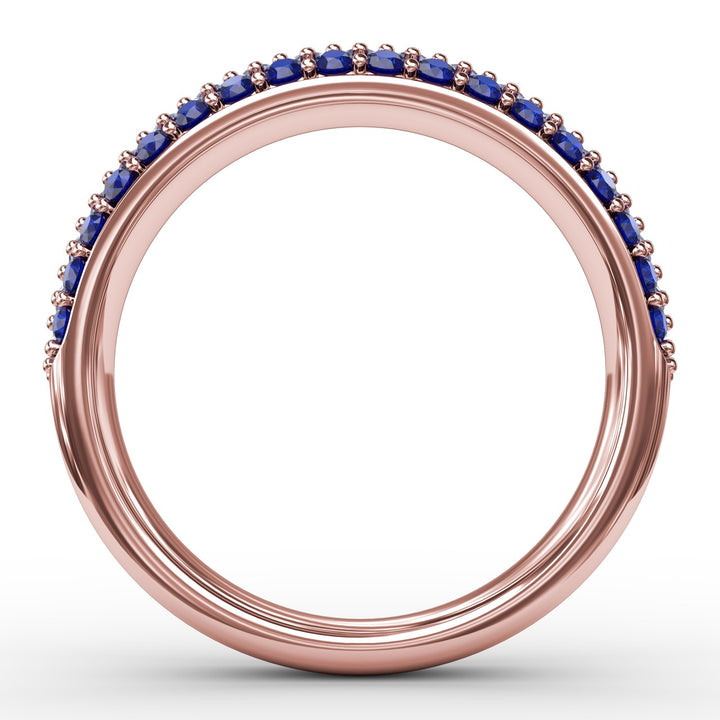 Dazzling Three Row Sapphire Pave Ring