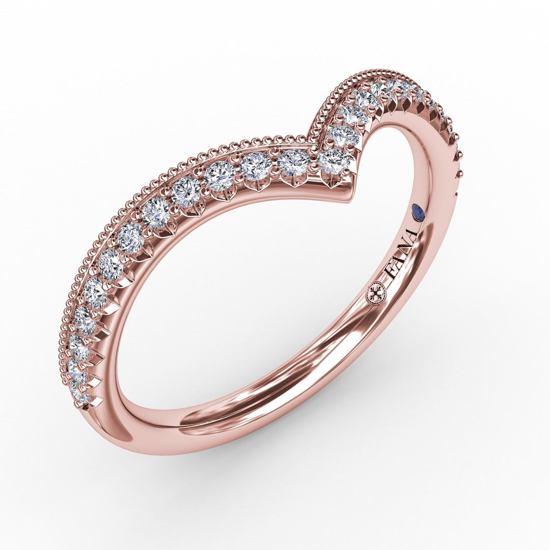 French Pave Chevron Diamond Band with Milgrain Edging