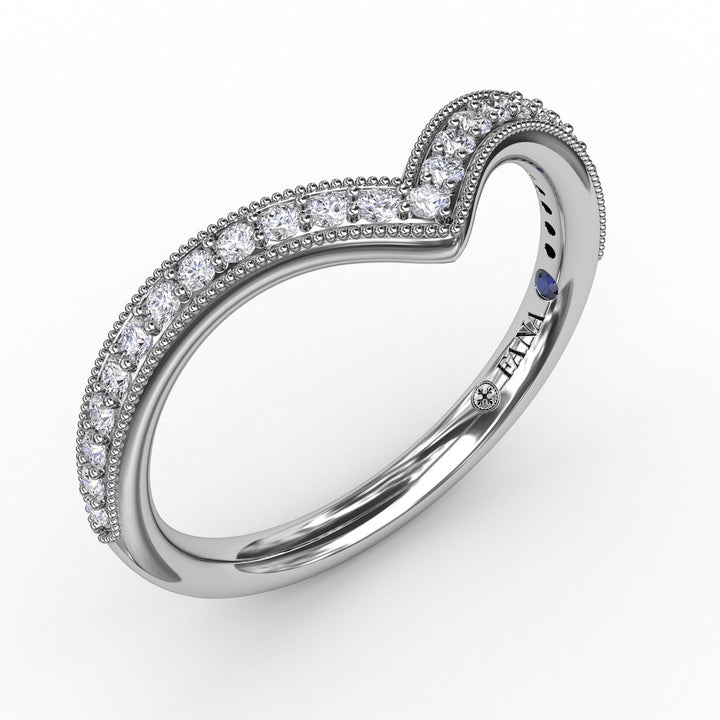 Bead Set Chevron Diamond Band with Milgrain Edging