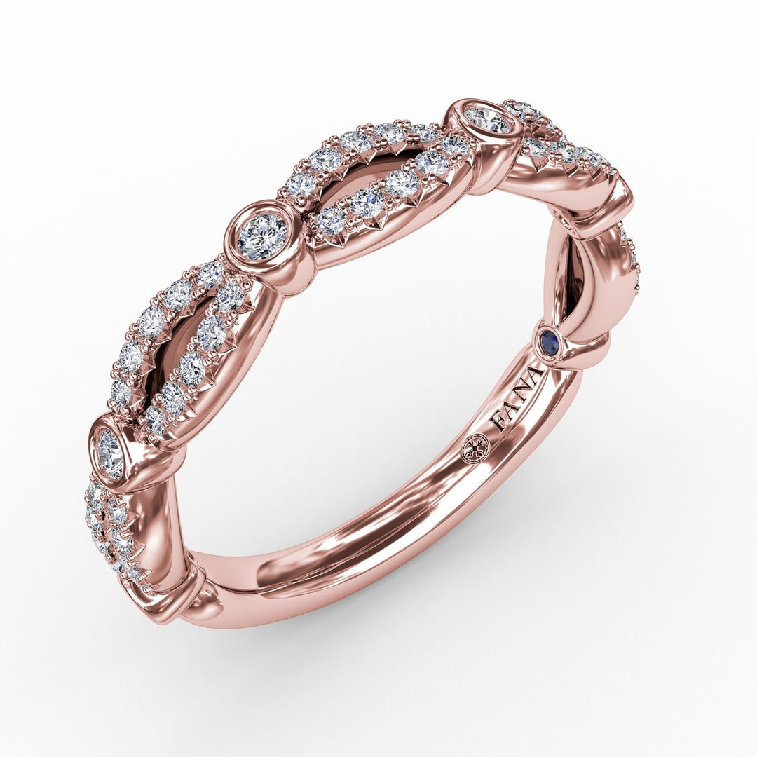 Scalloped Diamond Band with Diamond Bezel Stations