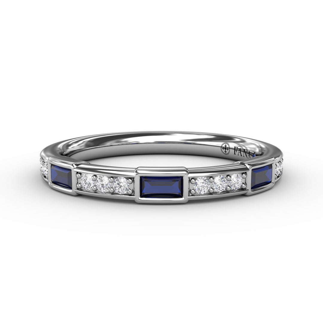 Sapphire Baguette and Diamond Band