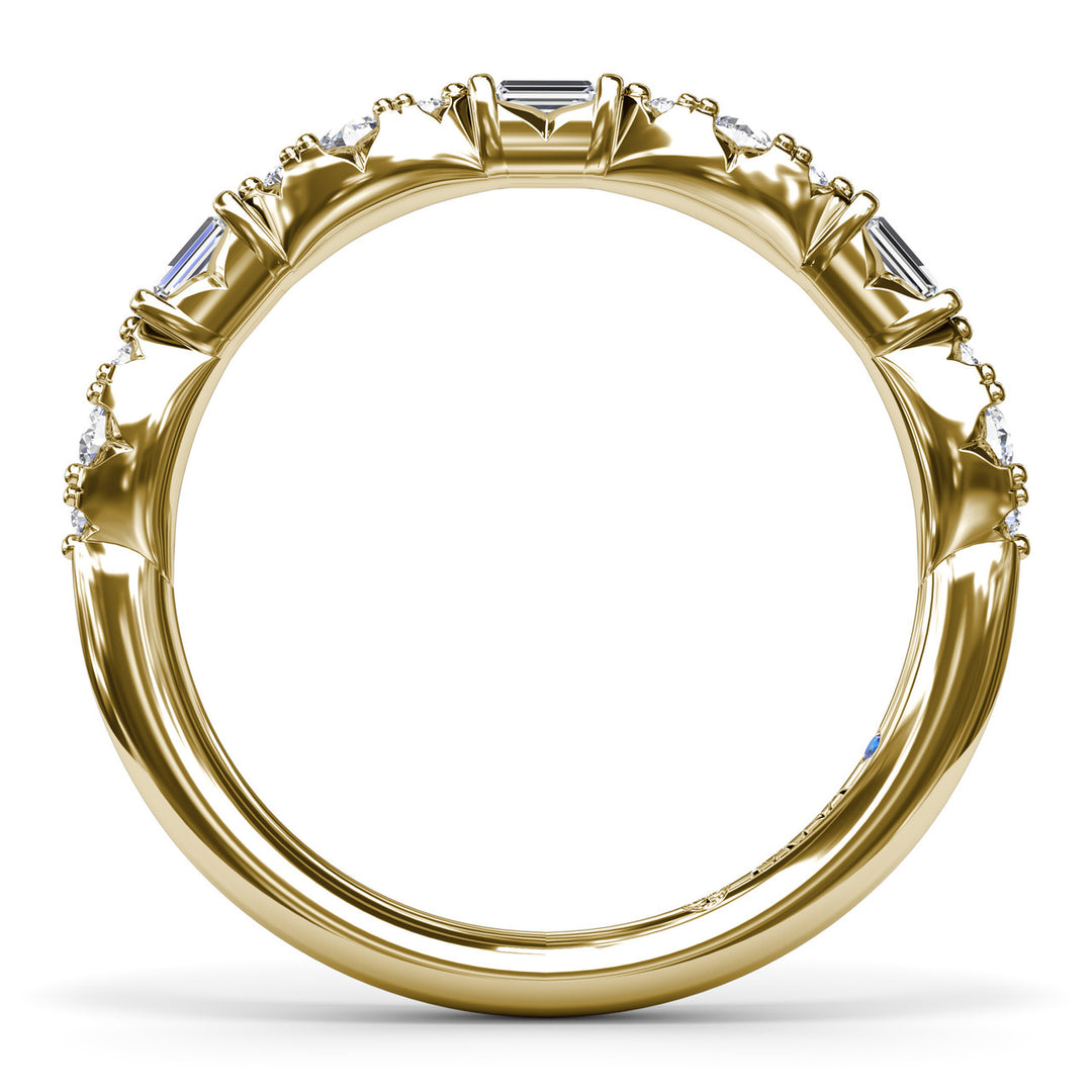 Round Clusters and Emerald Cut Diamond Wedding Ring